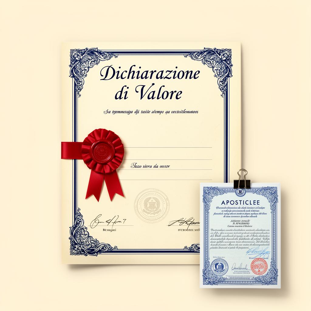 Italian Declaration of Value (Dichiarazione di Valore) certificate with apostille