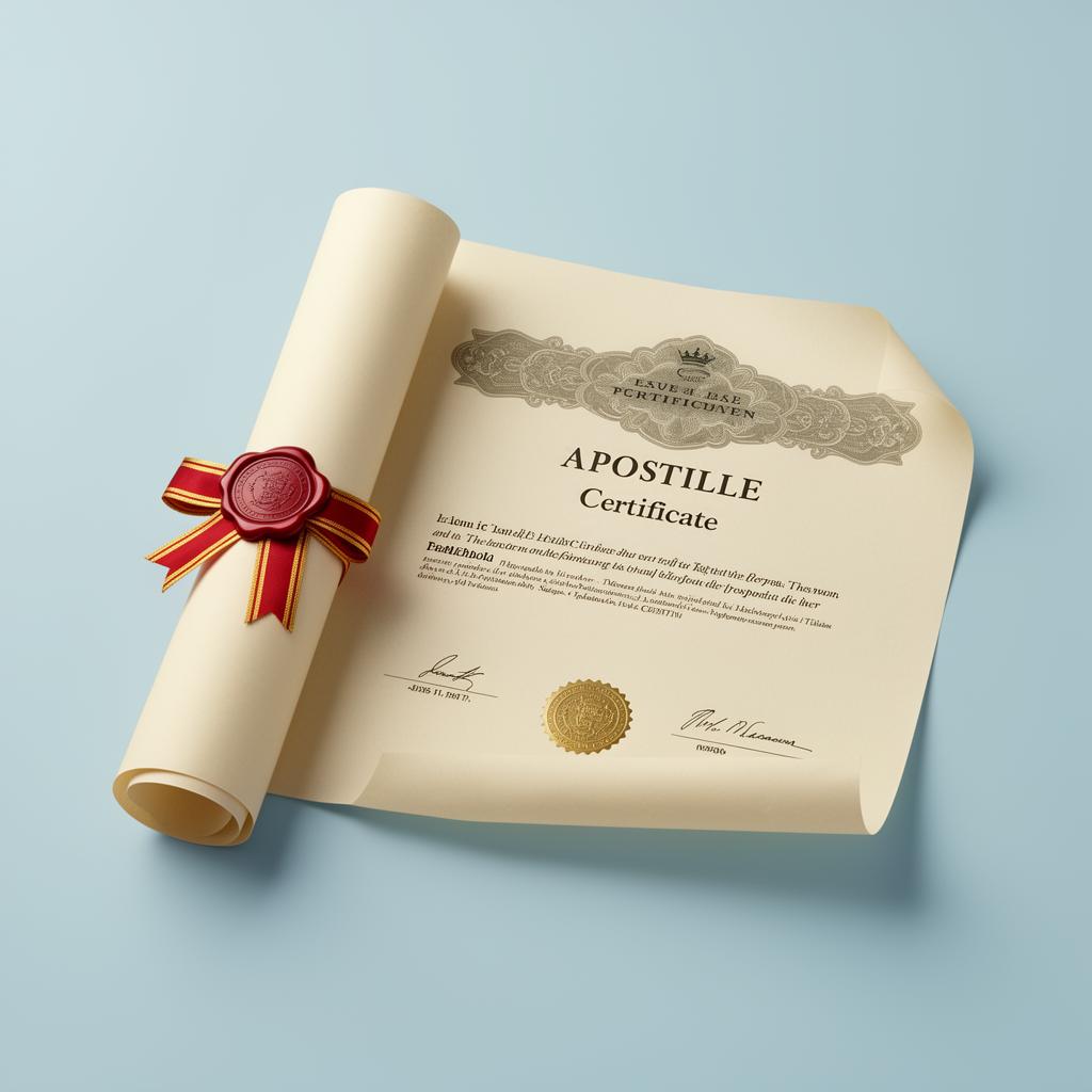 Apostille certificate with sealed diploma scroll for Spanish homologación
