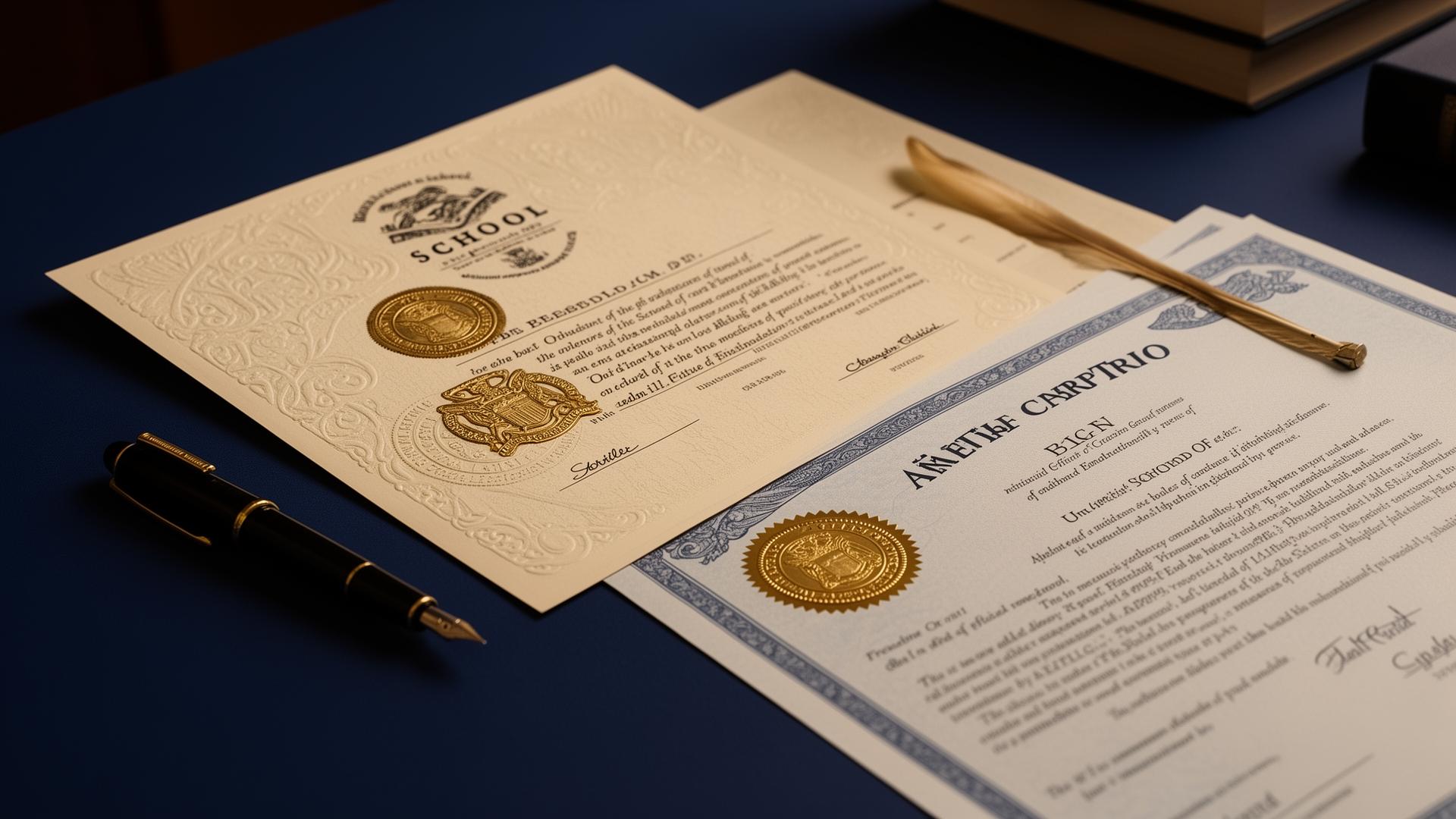 Embossed school diploma and transcript with Middle States Association apostille