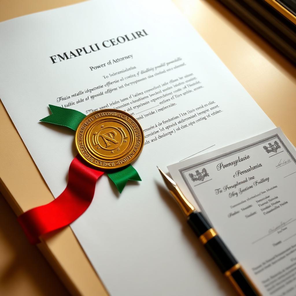 Italian procura power of attorney with notary seal and Pennsylvania apostille certificate